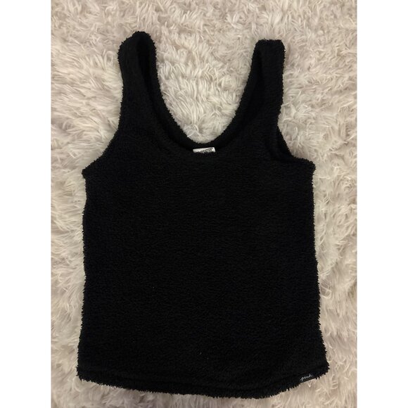 Victorias Secret Pink Fuzzy Black Sleepwear Tank Top  Soft Terry Feel XS - Picture 1 of 15